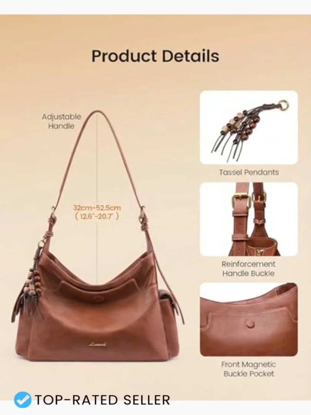 Hobo Handbag Soft Faux Leather Crossbody Shoulder Bag with Tassel Charm
